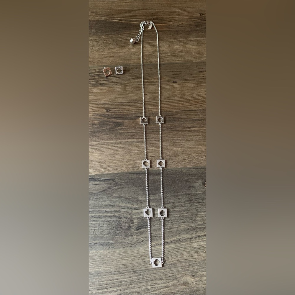 NWOT kate spade Silver Tone Ace Of Spades Hole Punch Earrings & Station Necklace - Picture 2 of 10